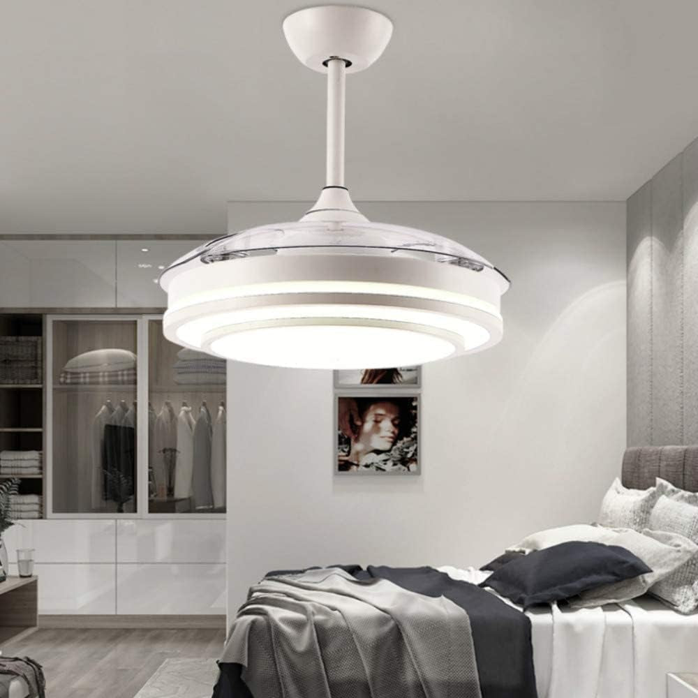 Reversible Retractable Ceiling Fans with LED Light and Remote Control, 42 Inch Invisible Ceiling Fan Chandelier with 4 Clear ABS Blades, Bedroom Fandelier Indoor Ceiling Light Kits with Fans (White)